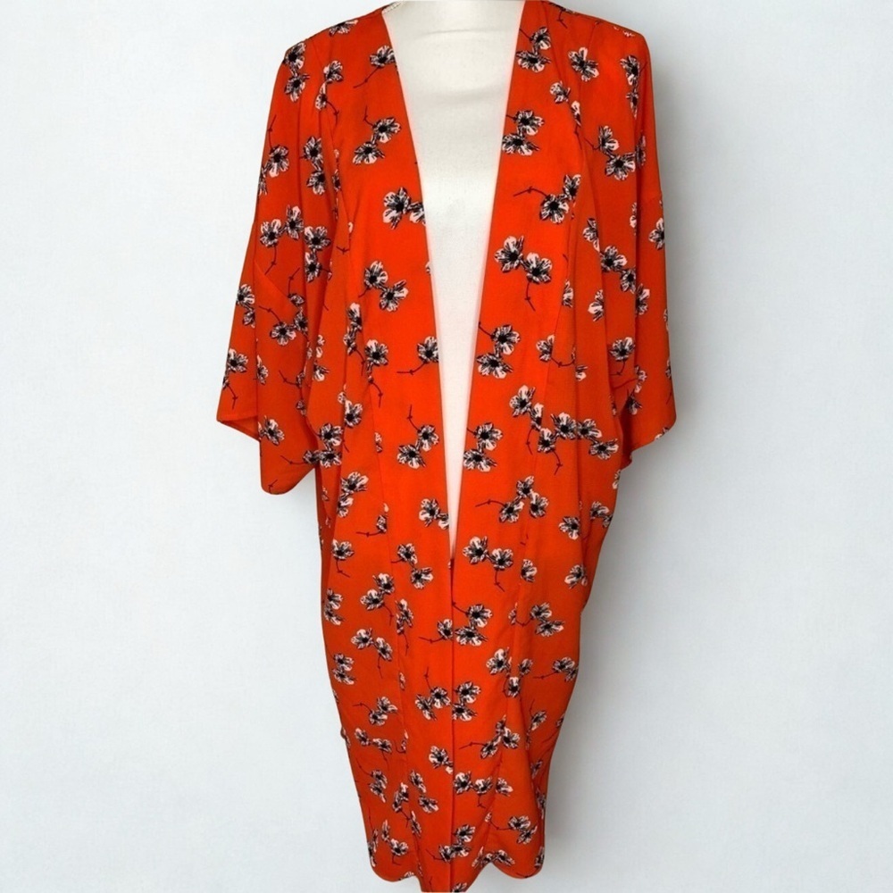 Bobeau Kimono‎ Floral Orange Black Women Size Medium